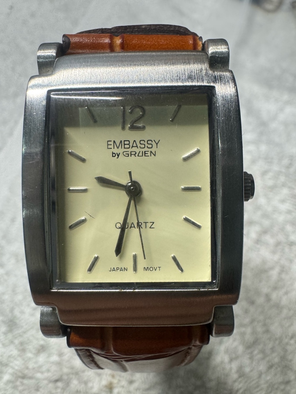 Embassy by Gruen Men's Tan Leather Strap Stainless Quartz Watch